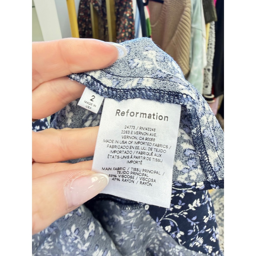 Reformation Saskia Dress Floral Midnight Blue Navy Bustier Mini Sz 2 EUC Boho - Picture 11 of 14